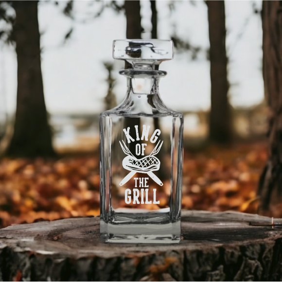 King of the Grill Decanter: 26 Oz Personalized Bourbon  King of the Grill Decanter 26 Oz Bourbon Whisky Glass Cookout Customize NEW